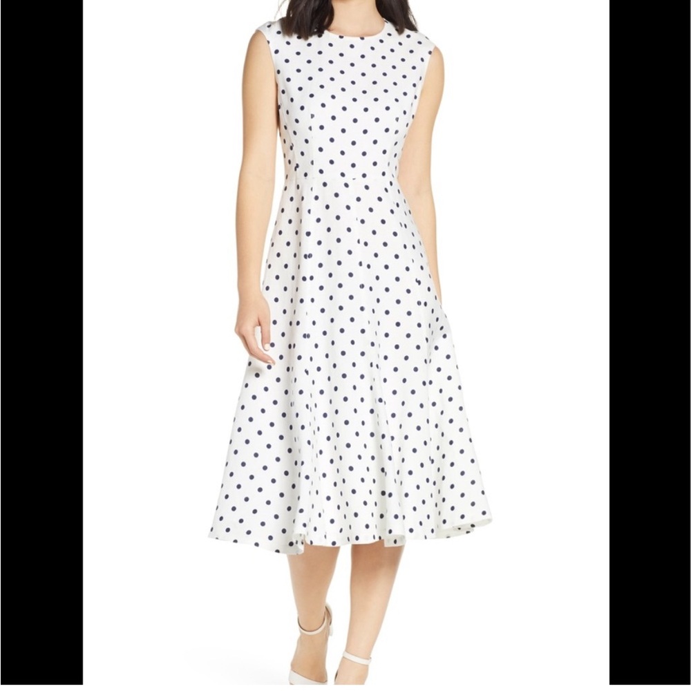 Eliza J Polka Dot Linen Blend Midi Dress size 6